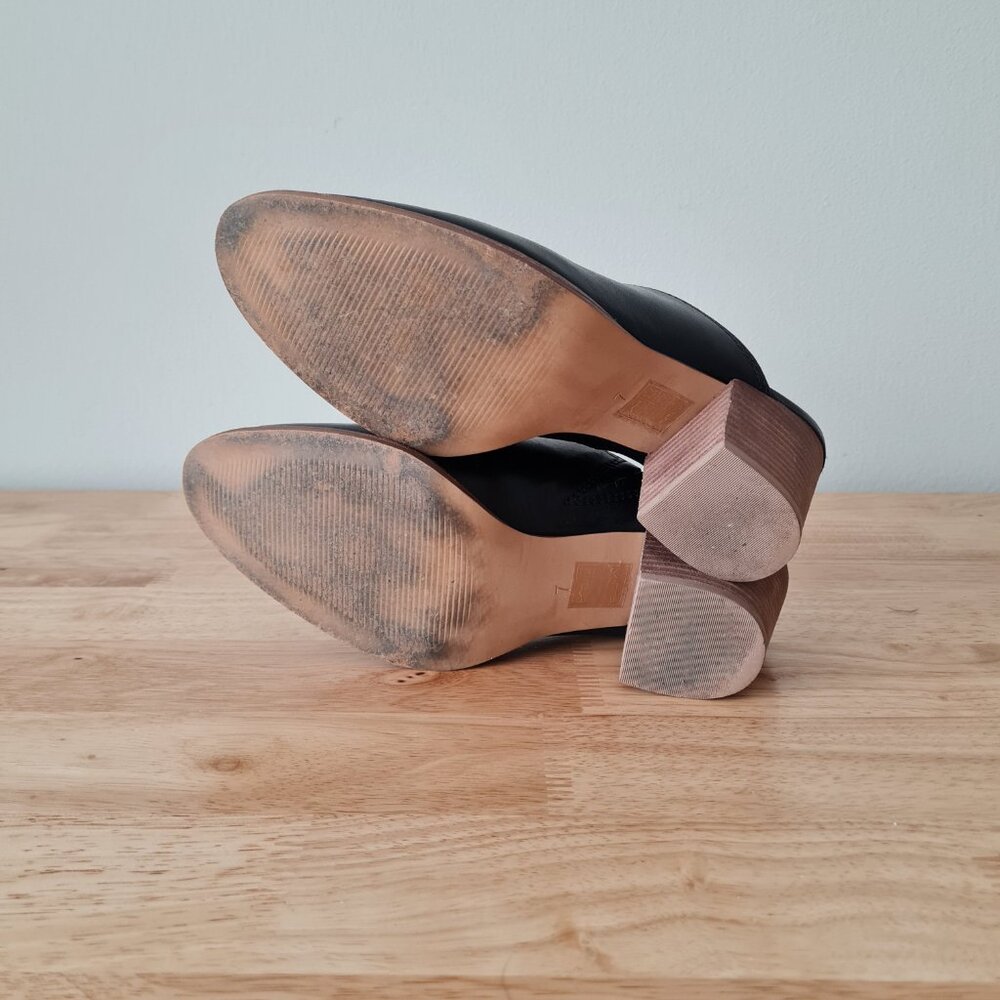 Madewell The Harper Mule Black Leather Almond Toe Block Heel Mules Sz 7 Slipon - Picture 6 of 9